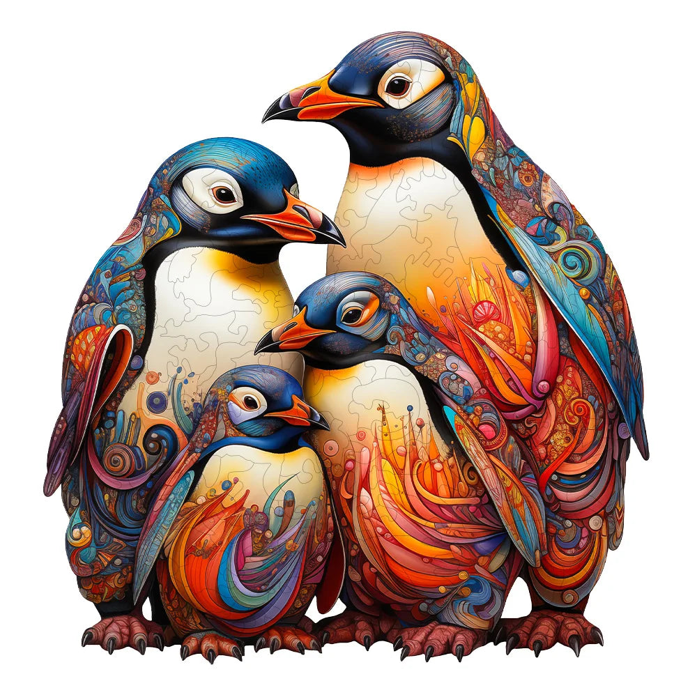 Wooden Penguin Jigsaw Puzzle Gift Box - Irregular Animal Puzzle for Adult Stress Relief & Family Game