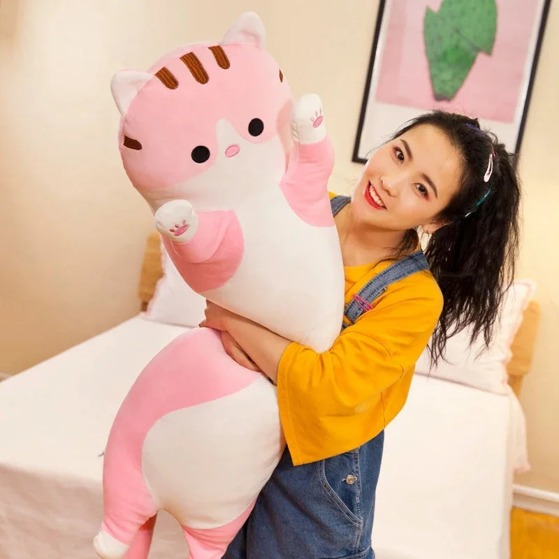 Cat Plush Toy Pillow 50cm (19.5 Inches) – Pink Brown Grey