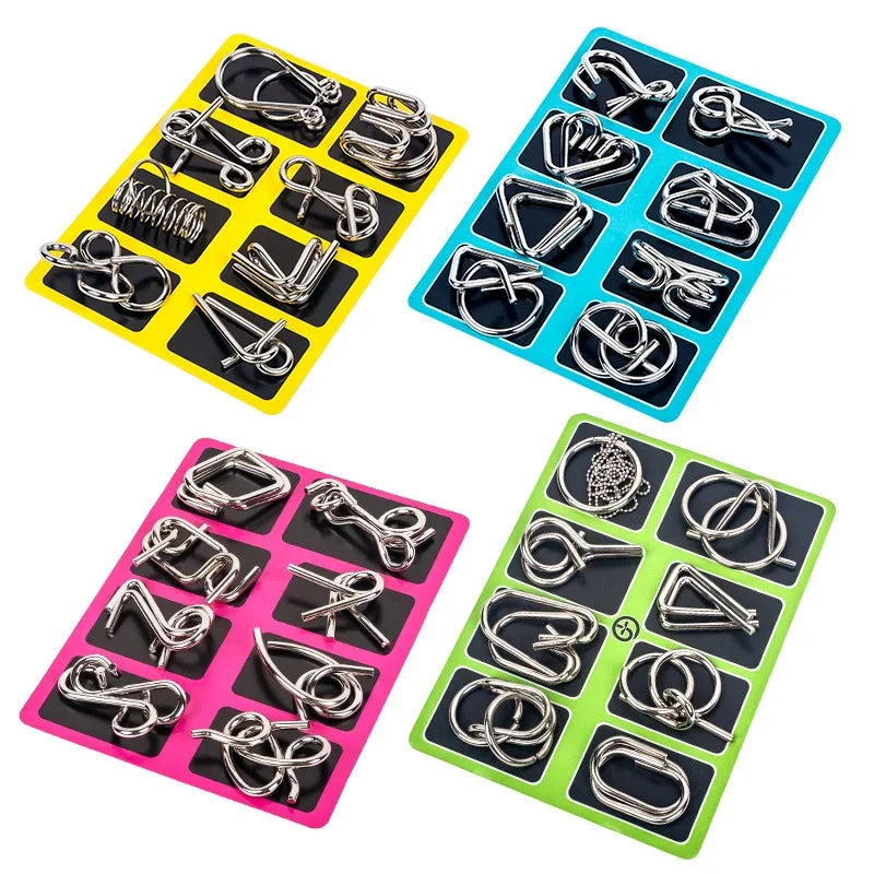 8 Pieces Metal Montessori Wire Puzzle Set – Mind Teaser Educational Game for Kids and Adults