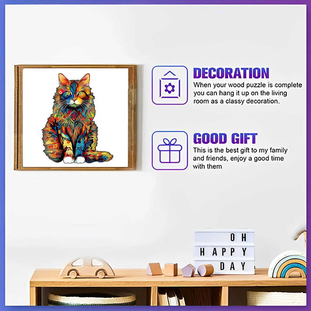 Unique Cat Pattern Wooden Puzzle, Irregular Animal Shapes, Leisure Toy, Gift for Halloween, Christmas, Birthday