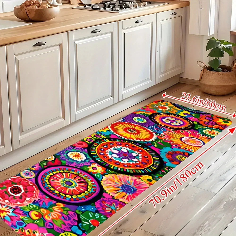 VIKAMA Vintage Flower Rug Bright Colors Kitchen Rug Doormat Welcome Mat Runner Rug Winter Rug For Bedroom Carpet For Live Room