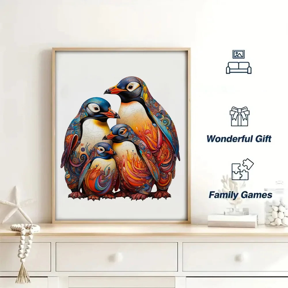 Wooden Penguin Jigsaw Puzzle Gift Box - Irregular Animal Puzzle for Adult Stress Relief & Family Game