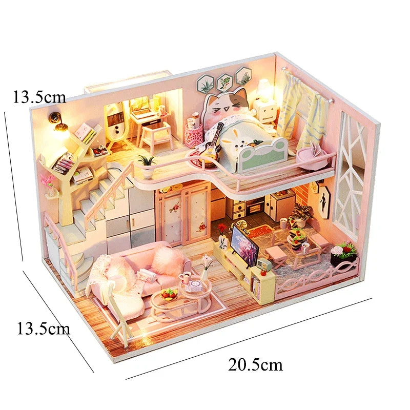 3D Wooden Mini Dollhouse Kit with Furniture – DIY Handmade Miniature House Puzzle for Ages 14+