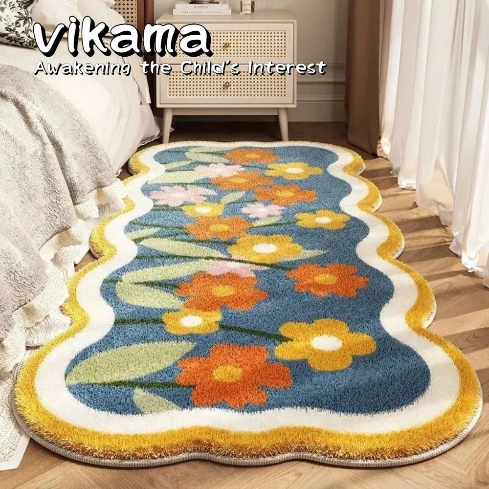 VIKAMA Faux Cashmere Rug, Thickened Absorbent Stain-Resistant Non-Slip Mat for Bedside and Home Use