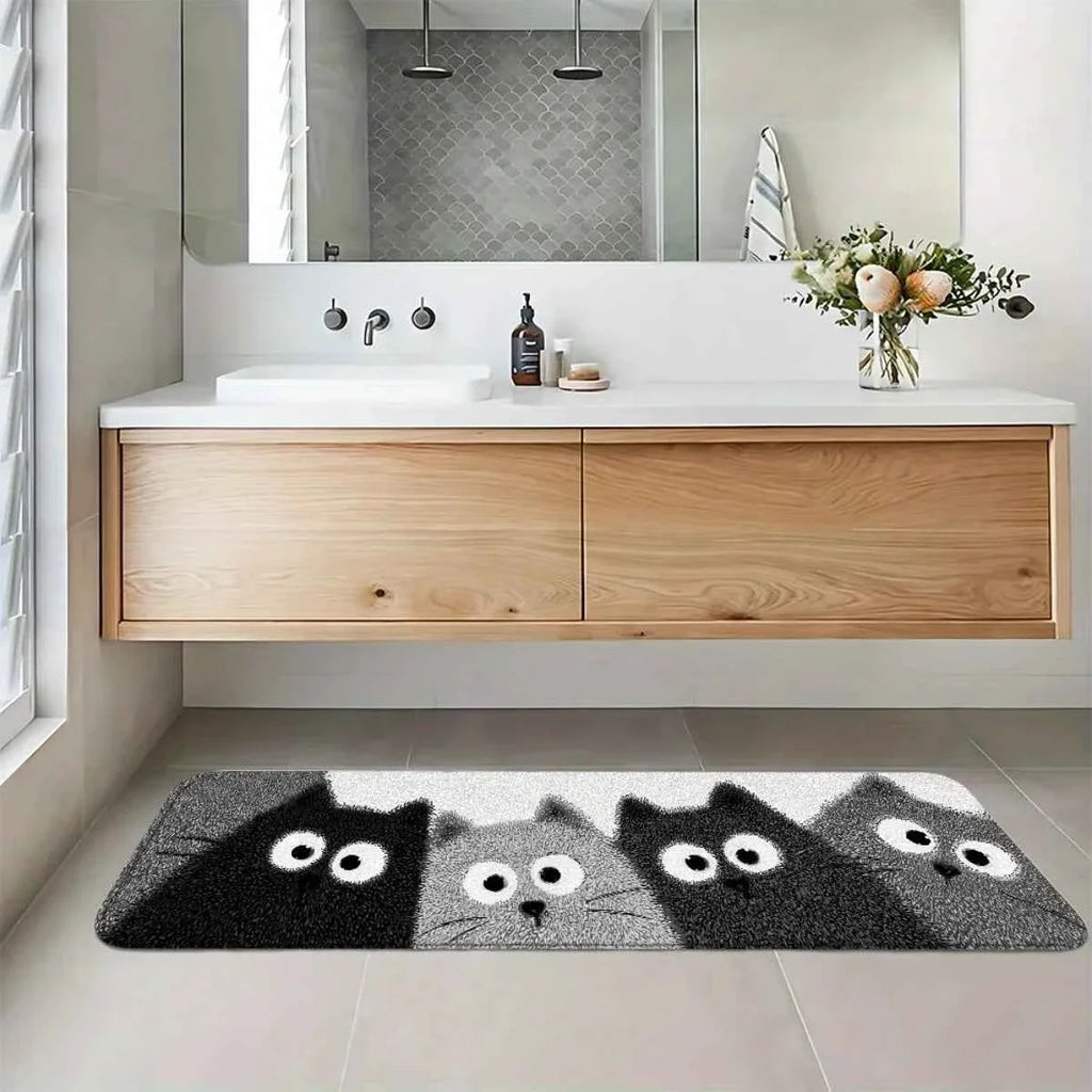 Cartoon Kitten Bath Mat Soft Cosy Noise-Reducing Bathroom