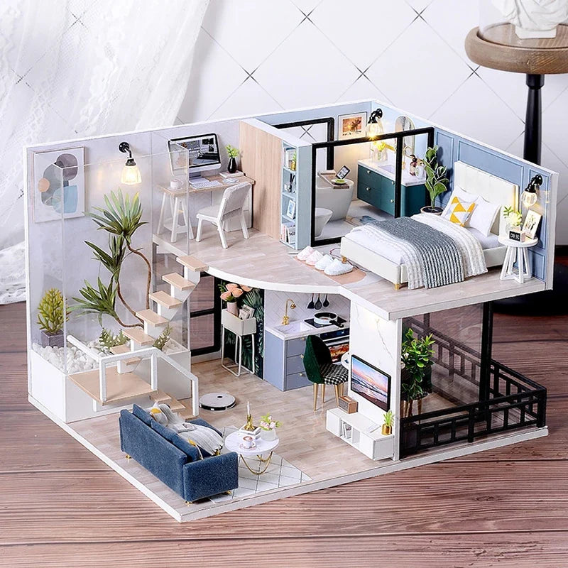 3D Wooden Mini Dollhouse Kit with Furniture – DIY Handmade Miniature House Puzzle for Ages 14+