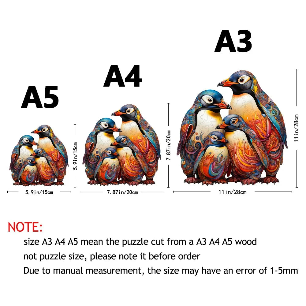 Wooden Penguin Jigsaw Puzzle Gift Box - Irregular Animal Puzzle for Adult Stress Relief & Family Game