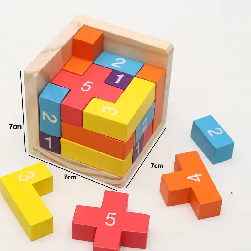 3D Cube Puzzle Luban, Interlocking Creative Educational Wooden Toy, Brain IQ Mind Game, Early Learning Gift for Children, Letter 54T