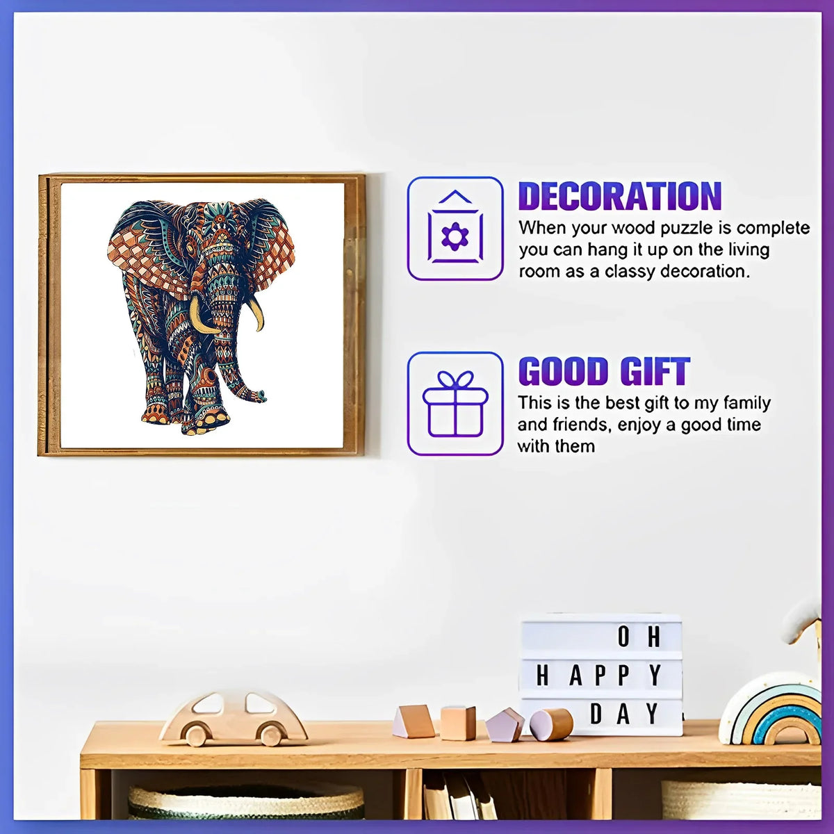 Elephant Wooden Puzzle – Irregular Animal Shapes for Adults Stress Relief and Gift