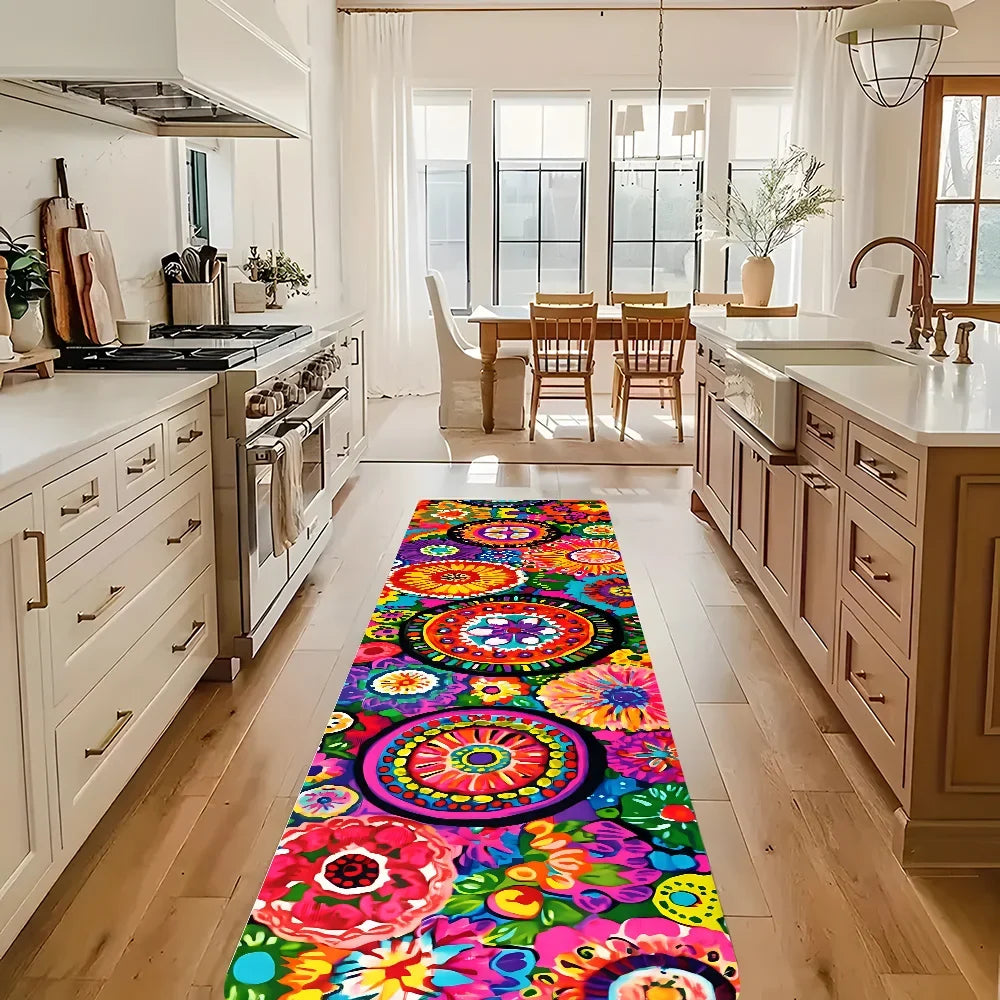 VIKAMA Vintage Flower Rug Bright Colors Kitchen Rug Doormat Welcome Mat Runner Rug Winter Rug For Bedroom Carpet For Live Room