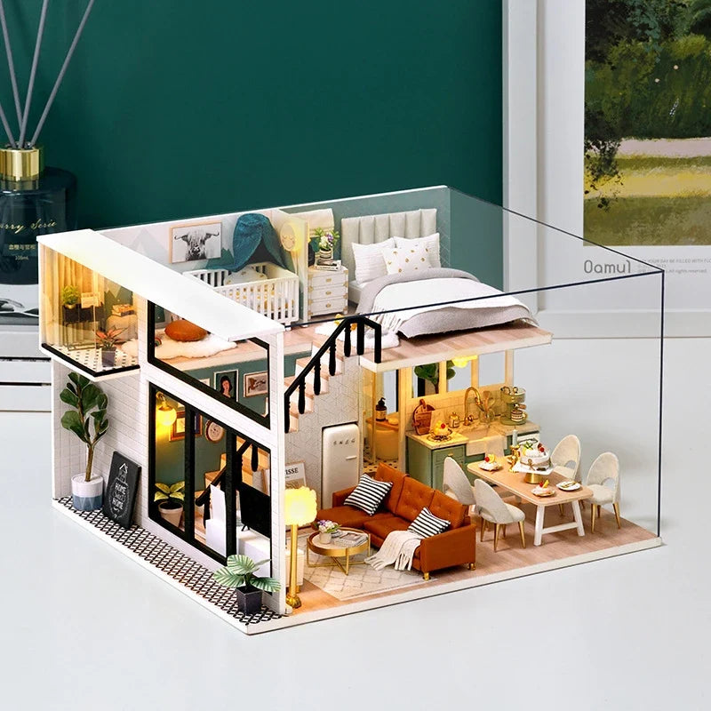 3D Wooden Mini Dollhouse Kit with Furniture – DIY Handmade Miniature House Puzzle for Ages 14+