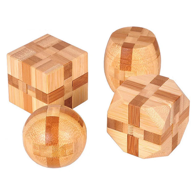 Wooden Kong Ming Lu Ban Lock – Montessori 3D IQ Puzzle for Kids and Adults