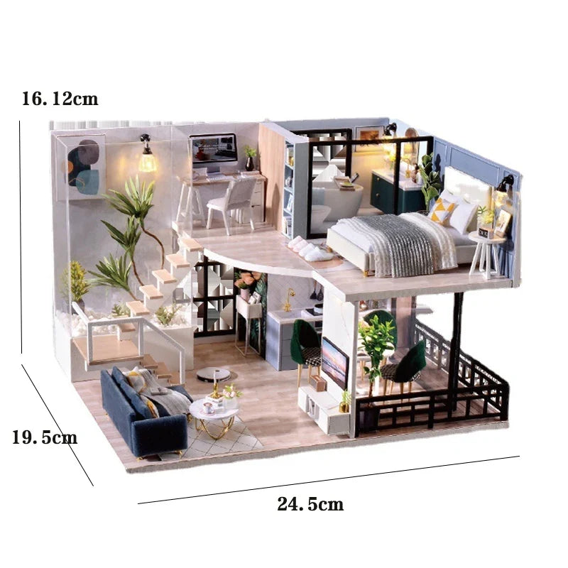 3D Wooden Mini Dollhouse Kit with Furniture – DIY Handmade Miniature House Puzzle for Ages 14+