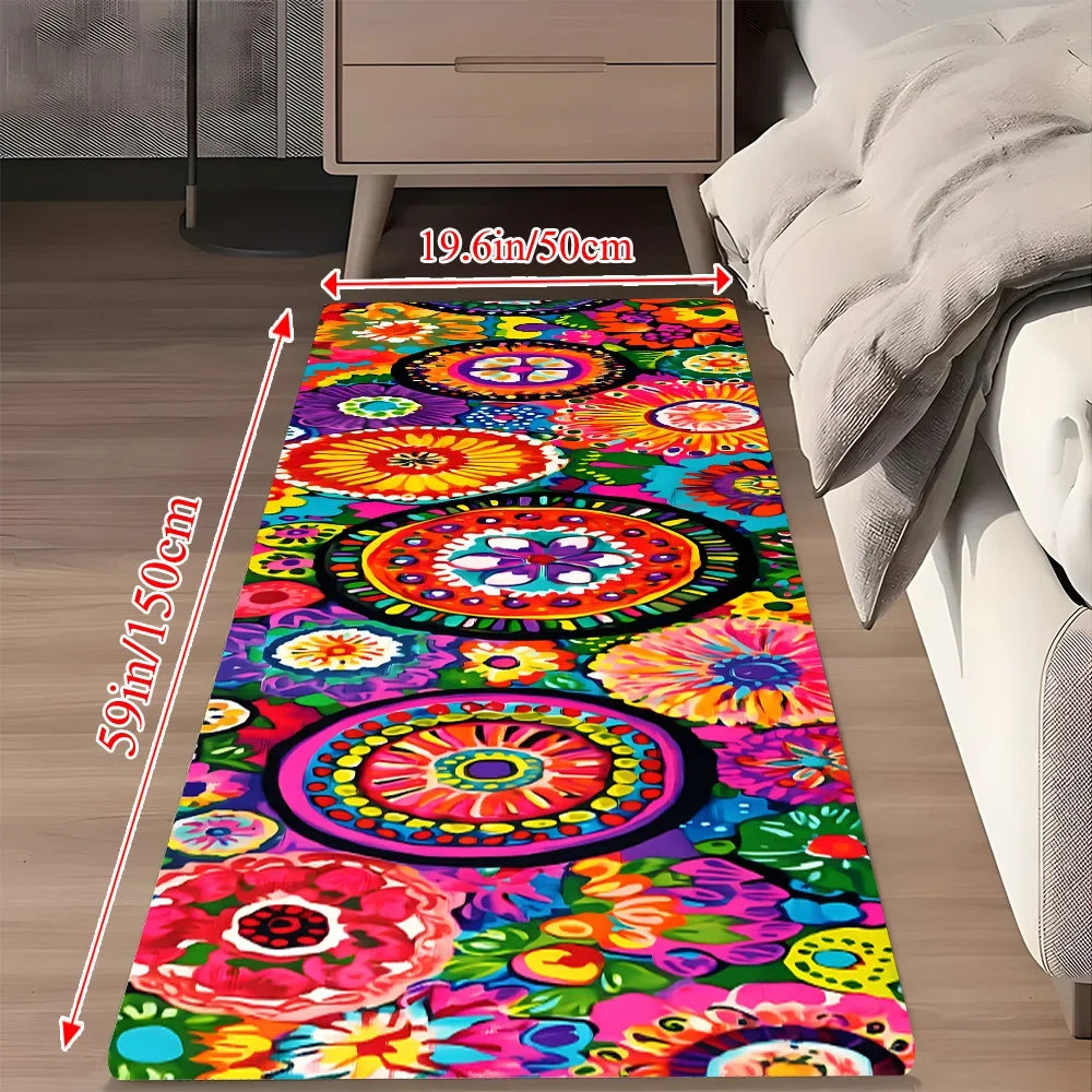 VIKAMA Vintage Flower Rug Bright Colors Kitchen Rug Doormat Welcome Mat Runner Rug Winter Rug For Bedroom Carpet For Live Room
