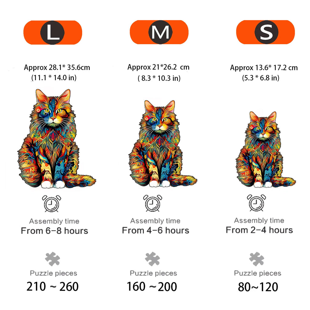 Unique Cat Pattern Wooden Puzzle, Irregular Animal Shapes, Leisure Toy, Gift for Halloween, Christmas, Birthday