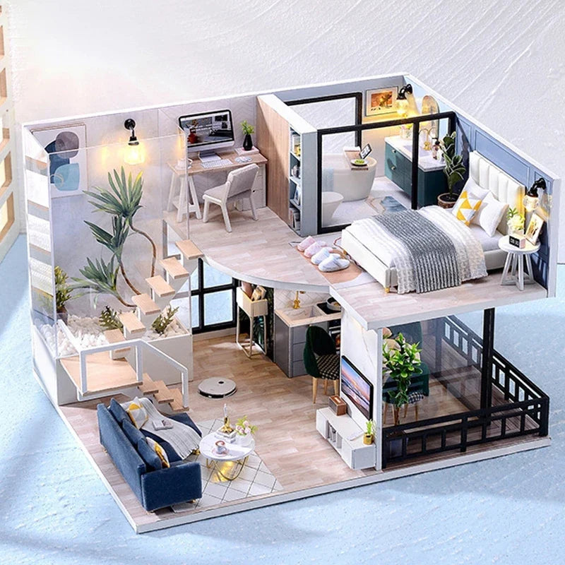 3D Wooden Mini Dollhouse Kit with Furniture – DIY Handmade Miniature House Puzzle for Ages 14+
