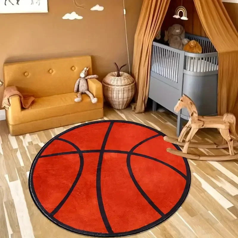 VIKAMA Basketball Pattern Round Rug Non-Slip Washable Home Decor Living Room Sofa Decor Boys Bedroom Plush Floor Mats