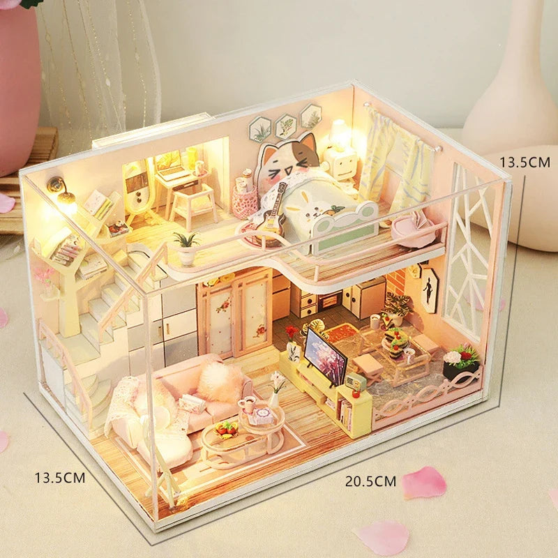 3D Wooden Mini Dollhouse Kit with Furniture – DIY Handmade Miniature House Puzzle for Ages 14+