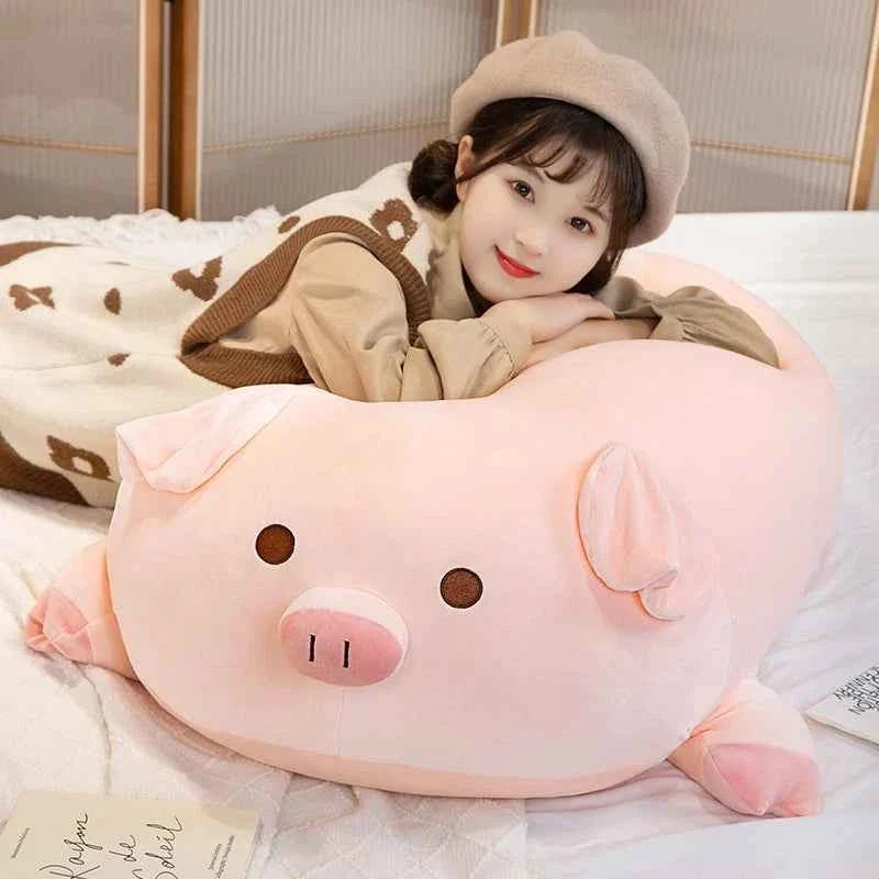 Kawaii Pink Piglet Plush Toy – Soft Stuffed Pig Sleeping Pillow in Open & Close Eye (40–80cm)