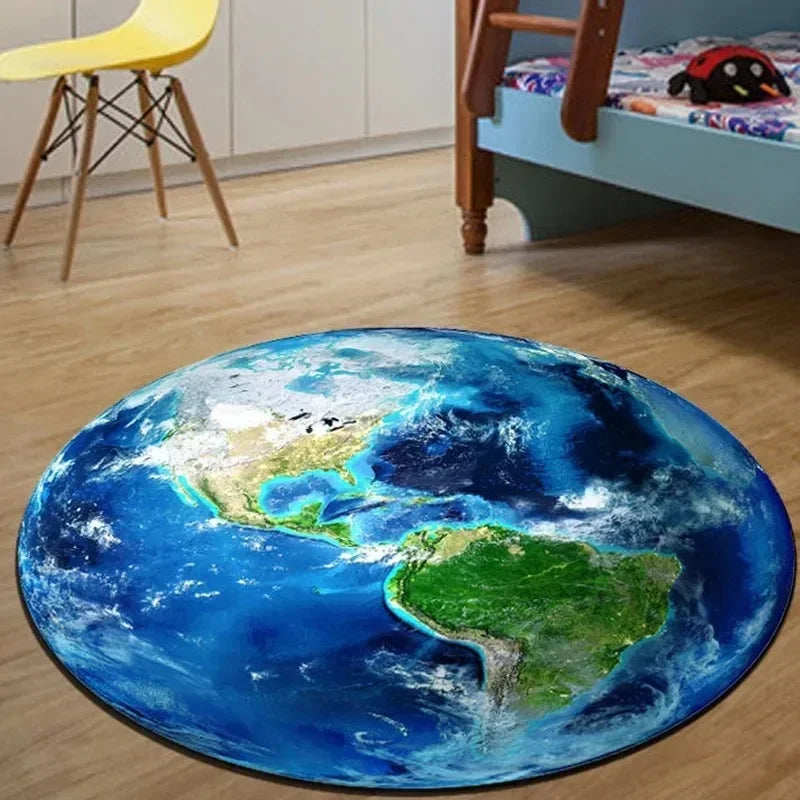 VIKAMA Flannel Round Rug Earth Moon Bedroom Sofa Living Room Bedside Rug Soft Soundproof Noise Reducing Carpet Home Decoration