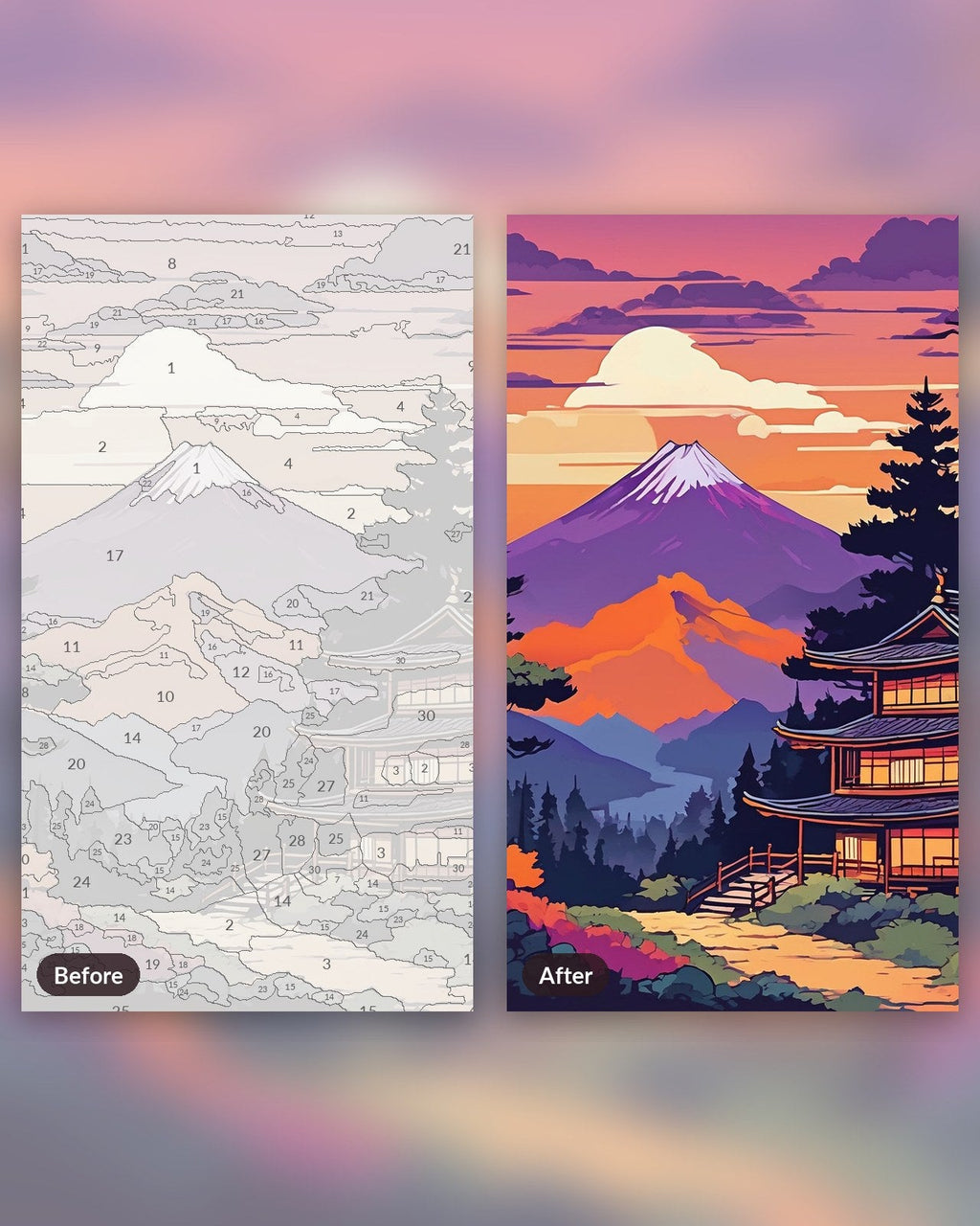 Anime Mountain Village at Dusk | Paint by Numbers Kit