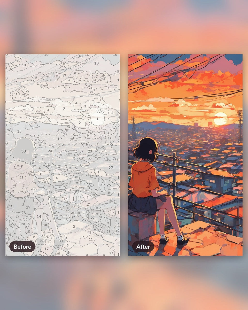 Anime Rooftop Sunset | Paint by Numbers Kit