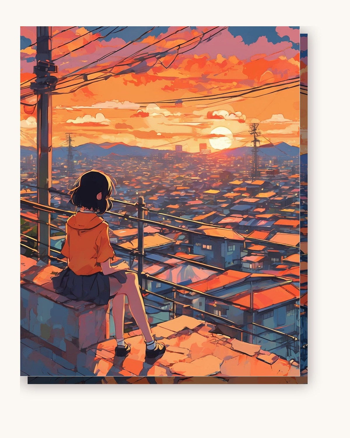 Anime Rooftop Sunset | Paint by Numbers Kit