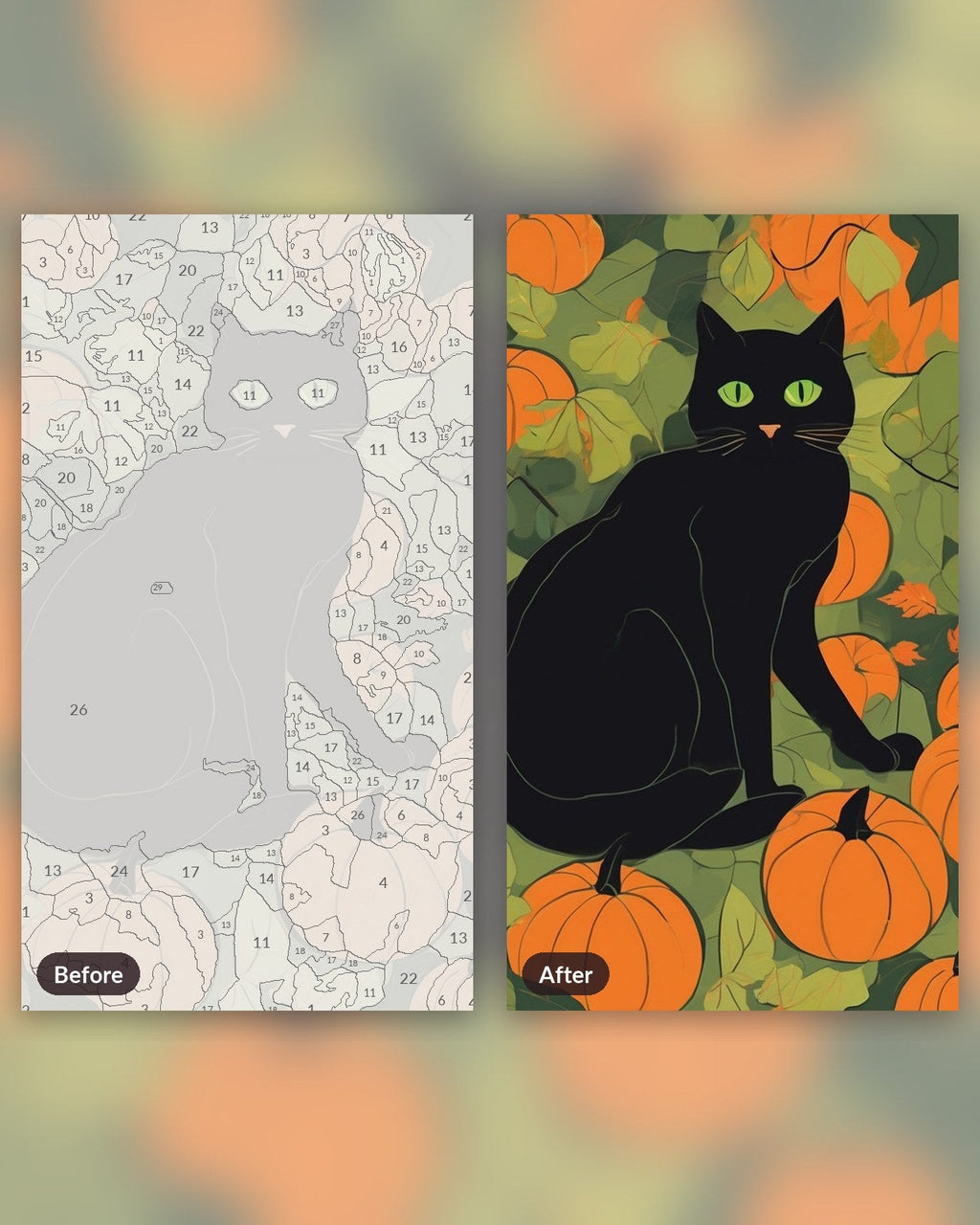 Black Cat Among Pumpkins | Paint by Numbers Kit