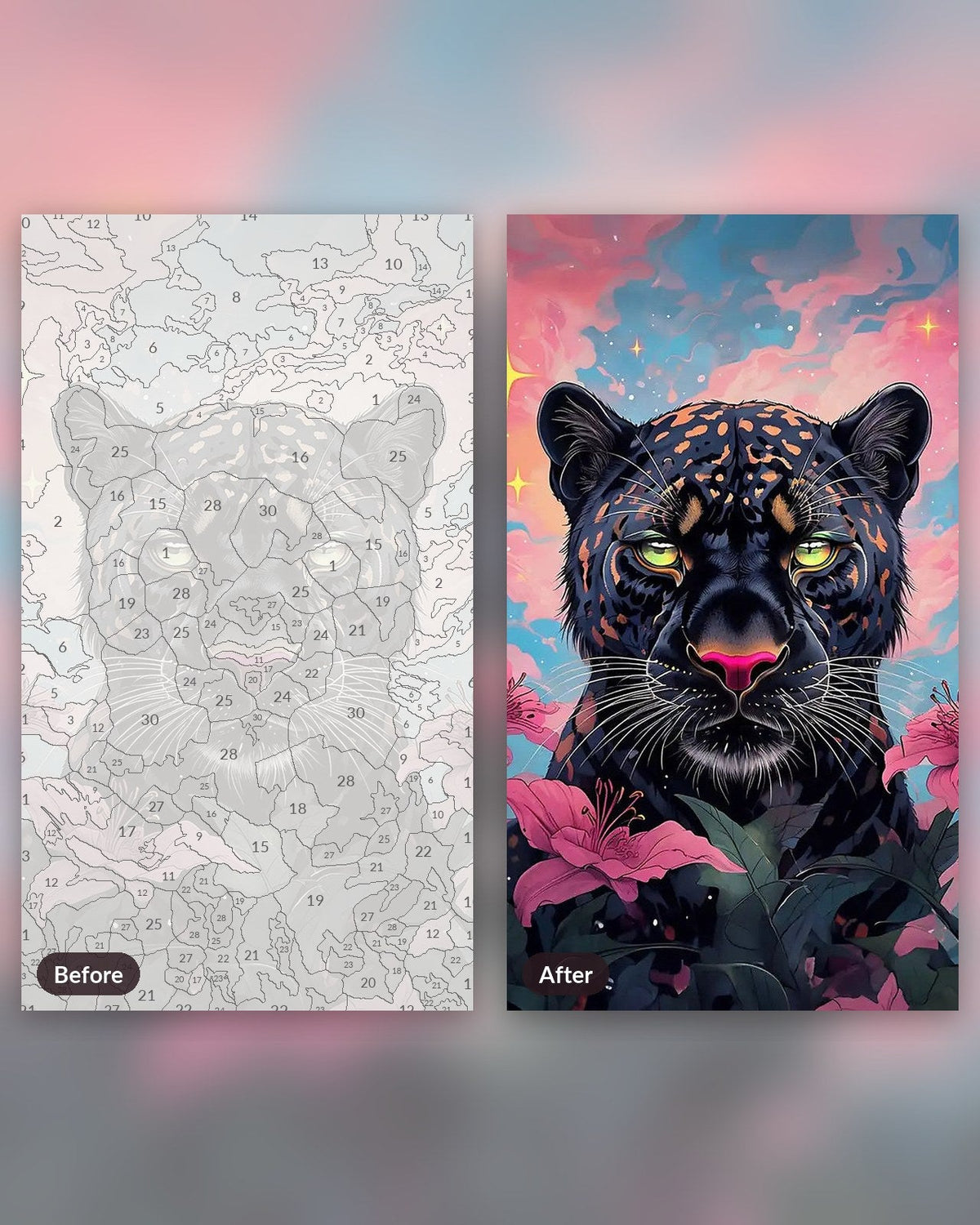 Black Panther With Pink Lilies | Paint by Numbers Kit