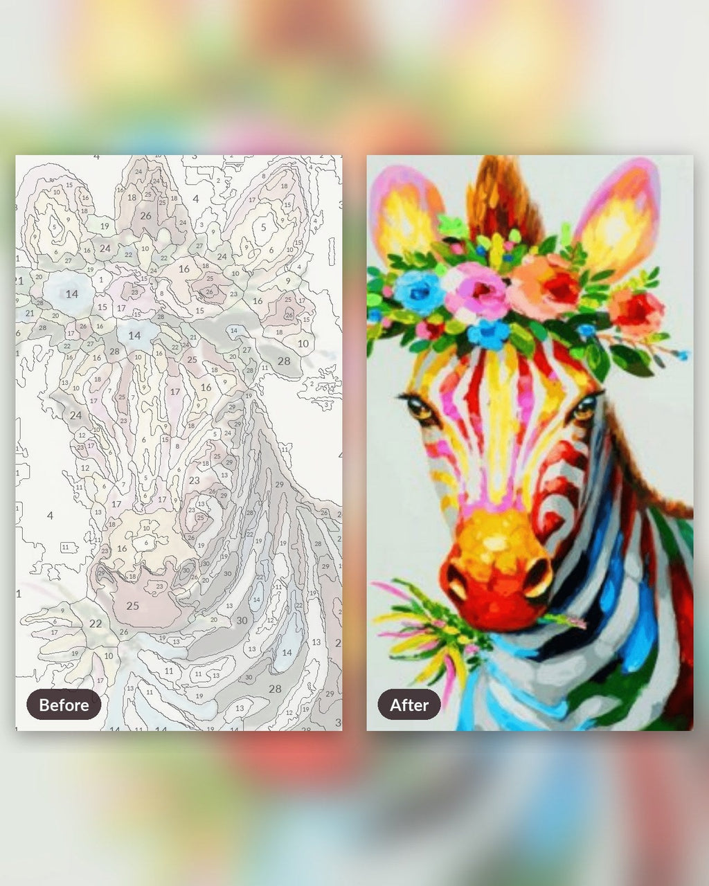 Colorful Zebra With Flowers | Paint by Numbers Kit