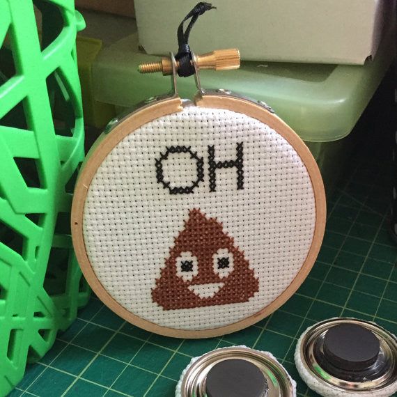 Oh Poop Emoji Counted Cross Stitch DIY KIT Beginner