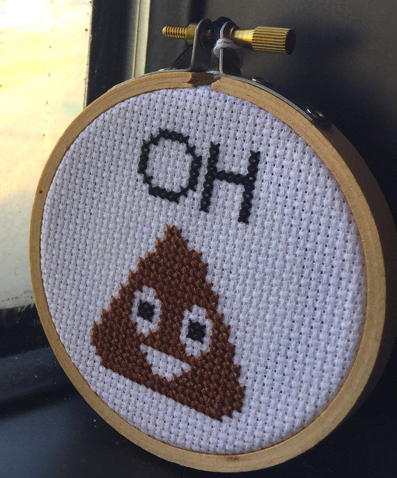 Oh Poop Emoji Counted Cross Stitch DIY KIT Beginner
