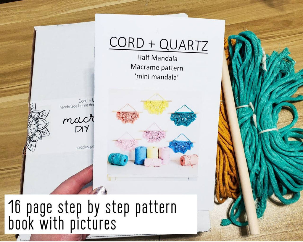Beginner Macrame DIY craft kit. Mini half mandala