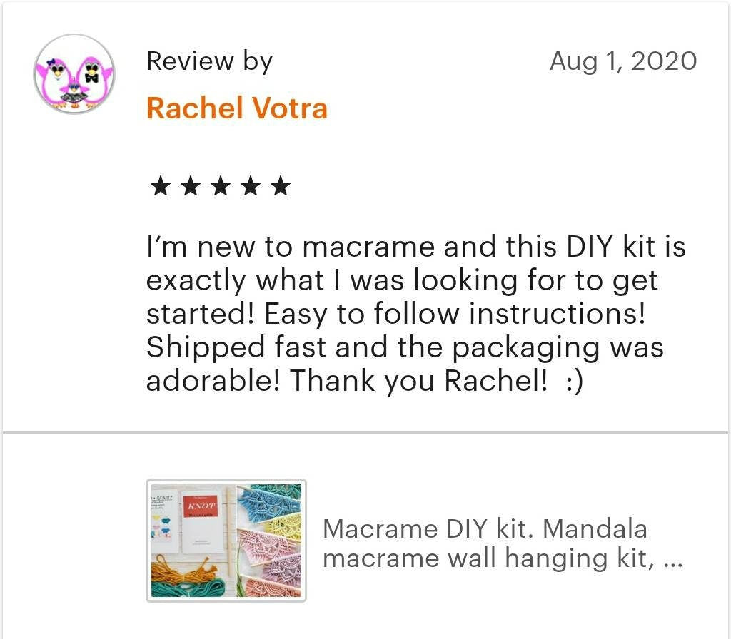 Beginner Macrame DIY craft kit. Mini half mandala