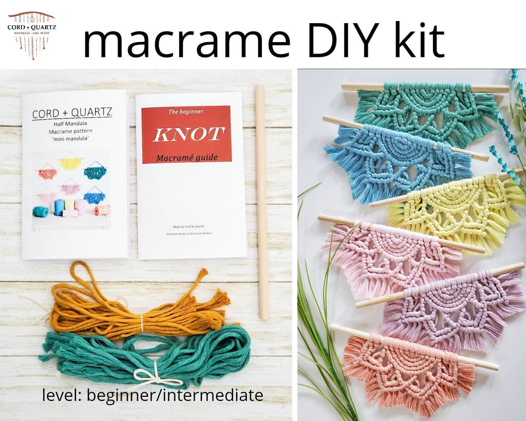 Beginner Macrame DIY craft kit. Mini half mandala