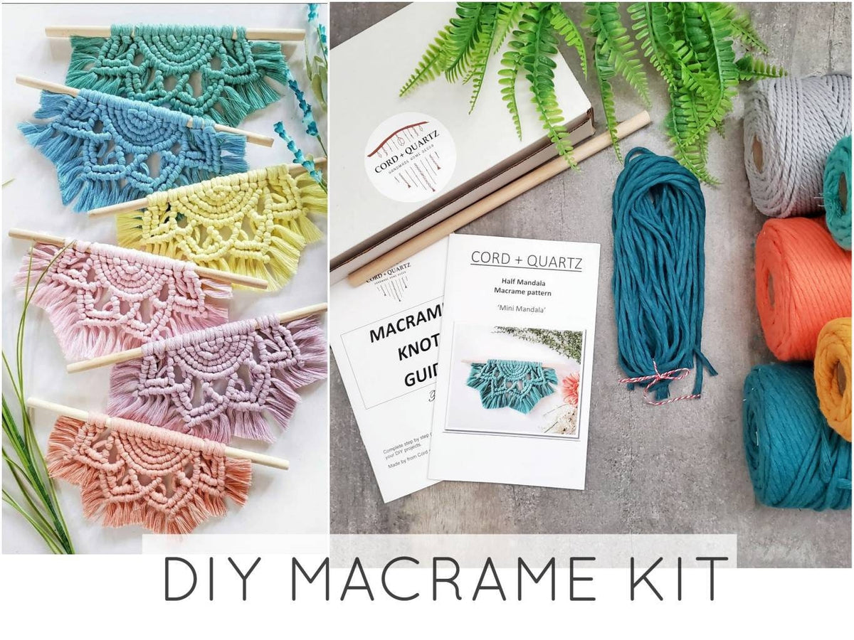Beginner Macrame DIY craft kit. Mini half mandala