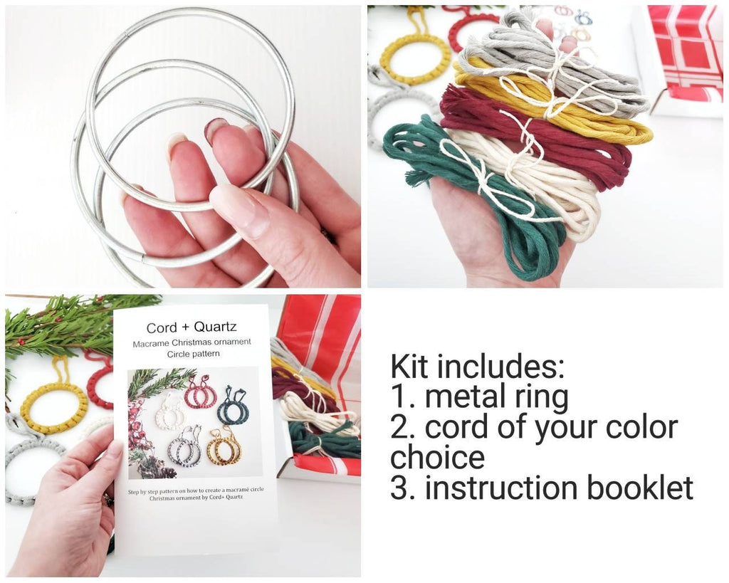 DIY macrame Christmas ornament craft kit.