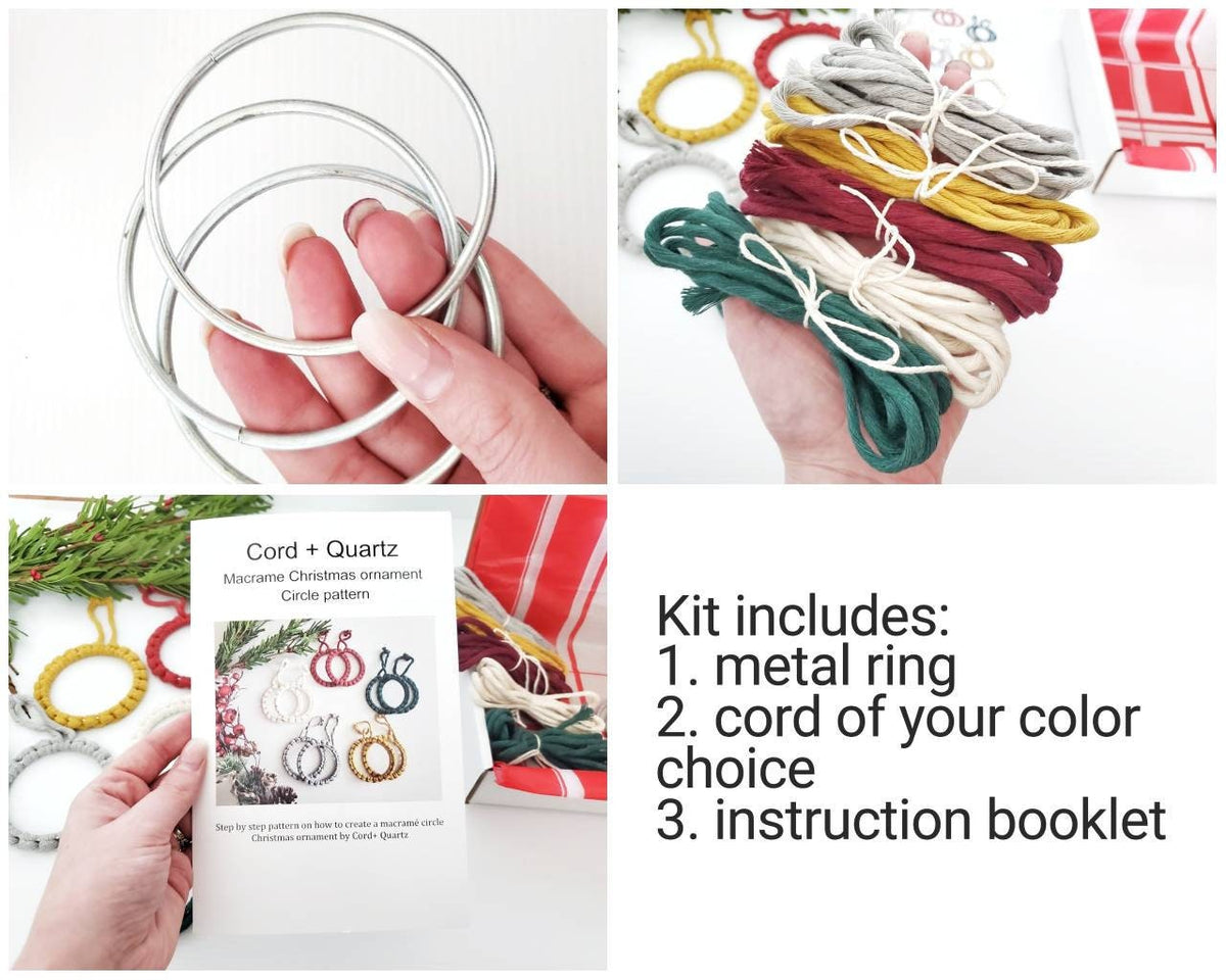 DIY macrame Christmas ornament craft kit.