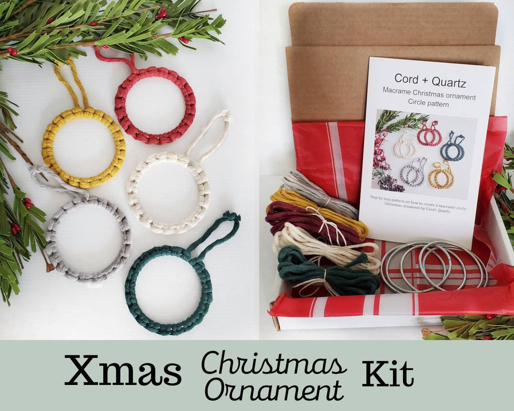 DIY macrame Christmas ornament craft kit.