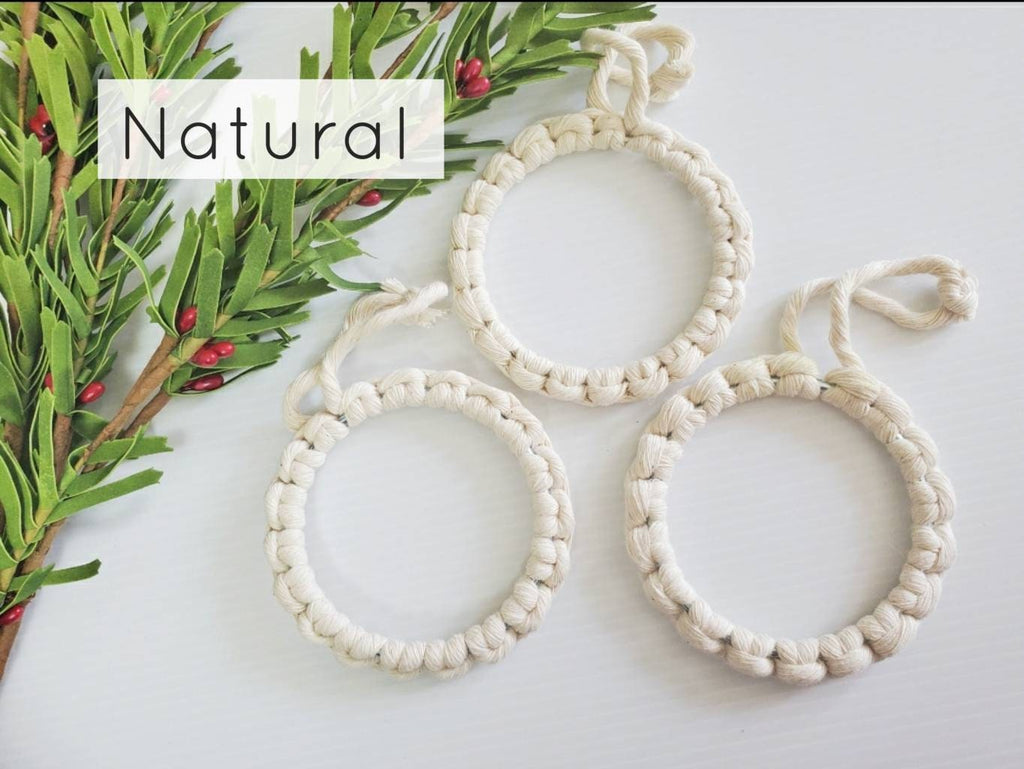 DIY macrame Christmas ornament craft kit.
