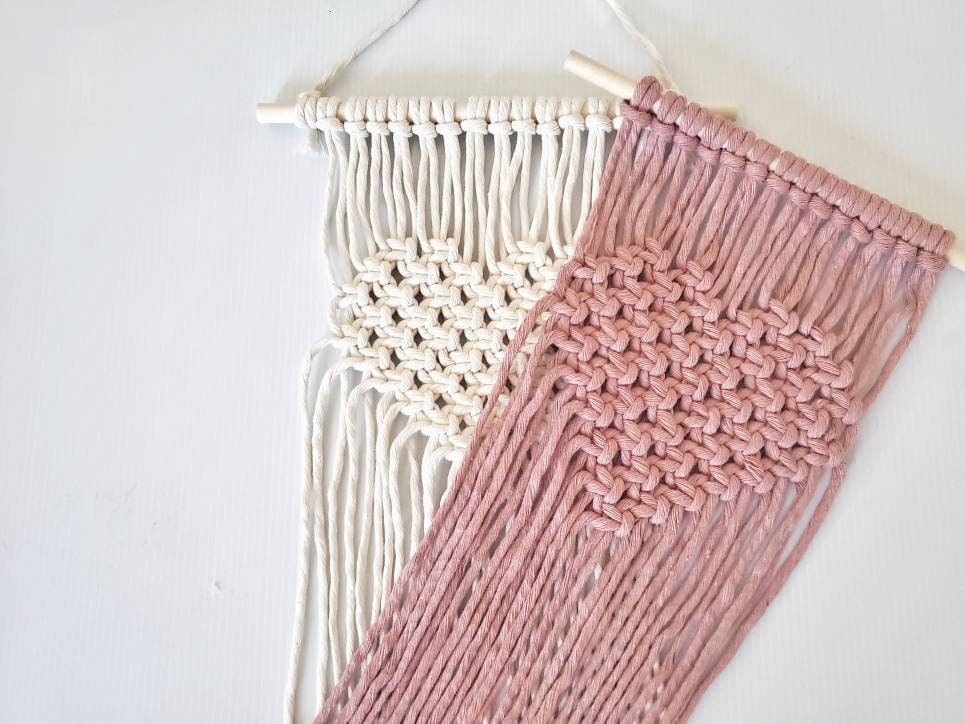 Beginner macrame heart wall hanging DIY craft kit.