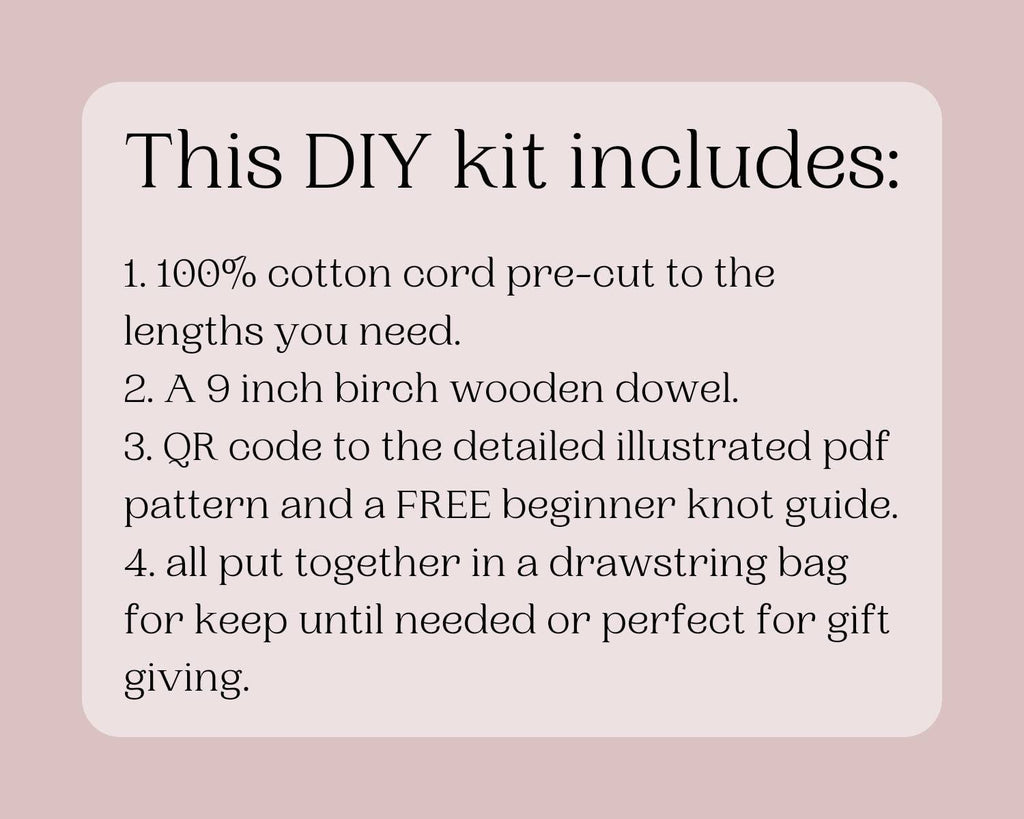 Beginner macrame heart wall hanging DIY craft kit.