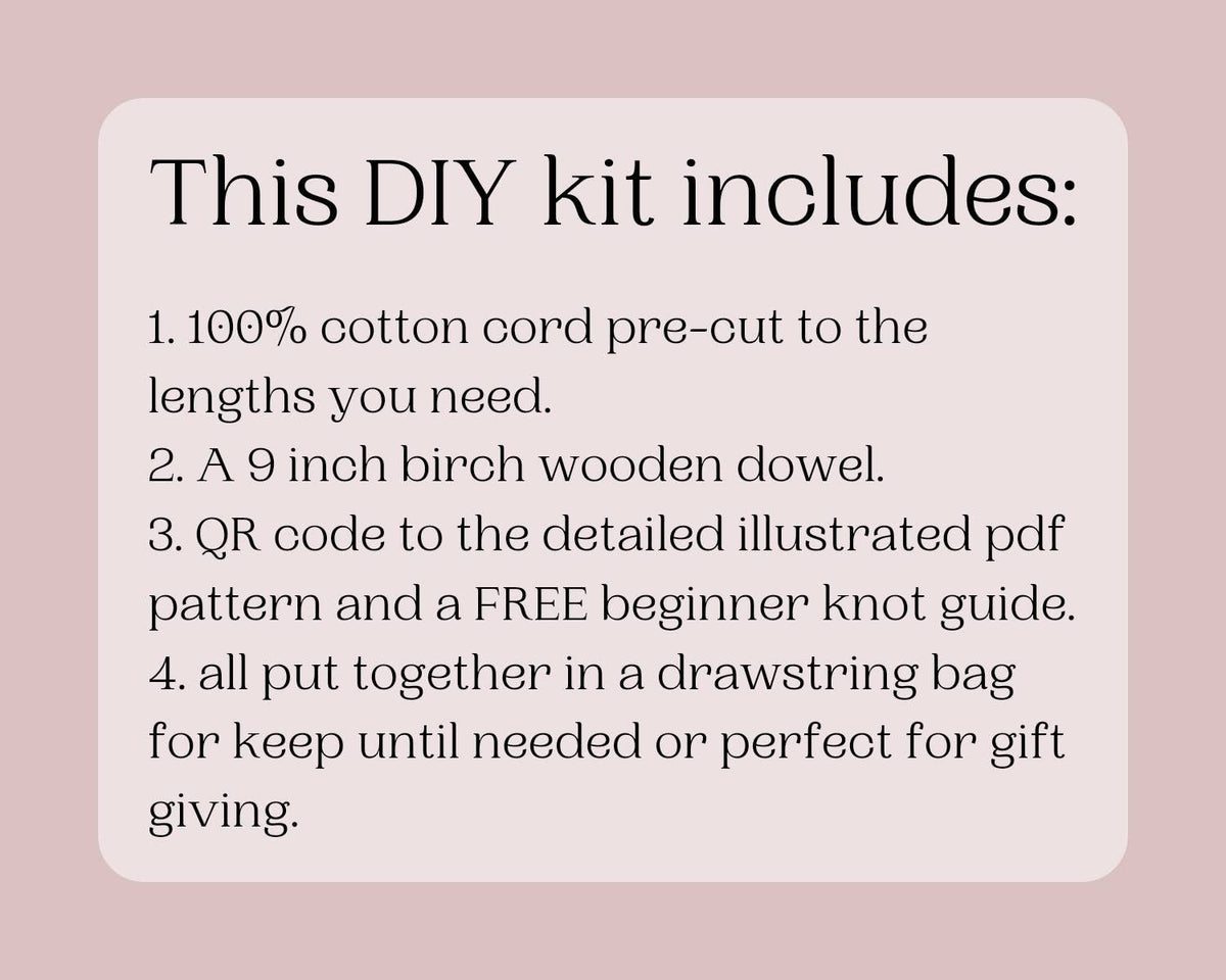 Beginner macrame heart wall hanging DIY craft kit.