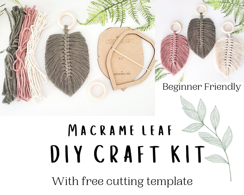 Macrame leaf/feather DIY craft kit. DIY home decor.