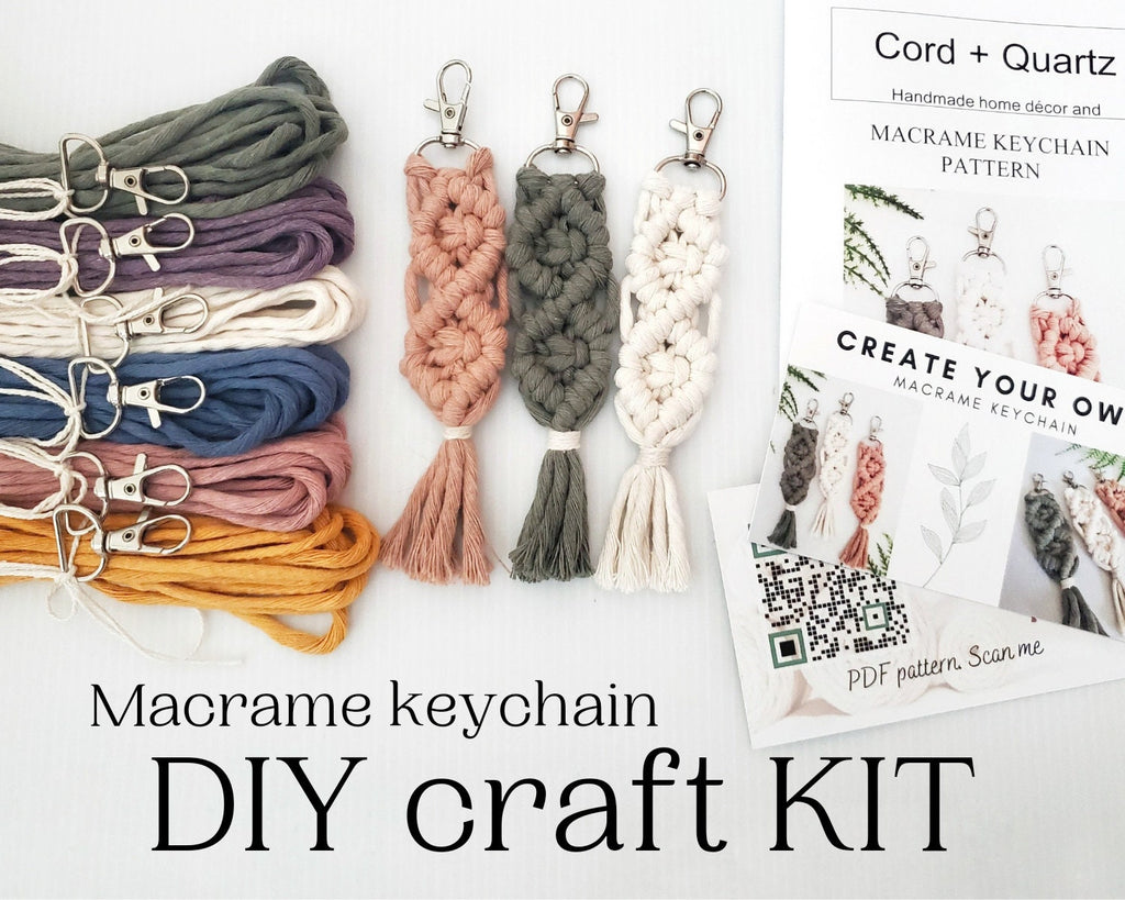 Macrame keychain DIY craft kit. Beginner Macrame kit.