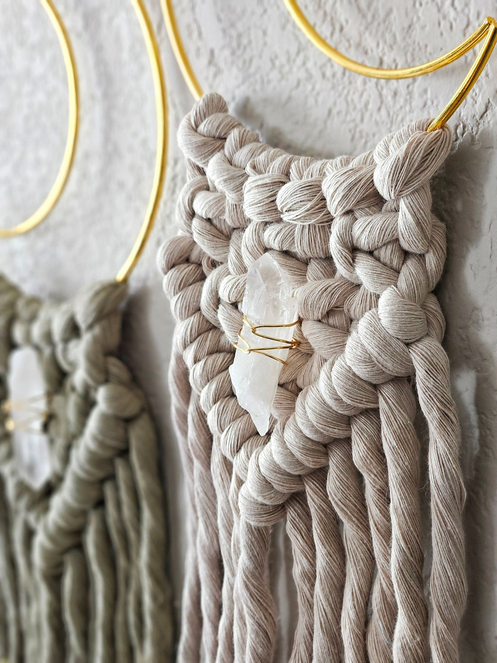 Macrame moon and crystal DIY KIT. Beginner tutorial and materials.