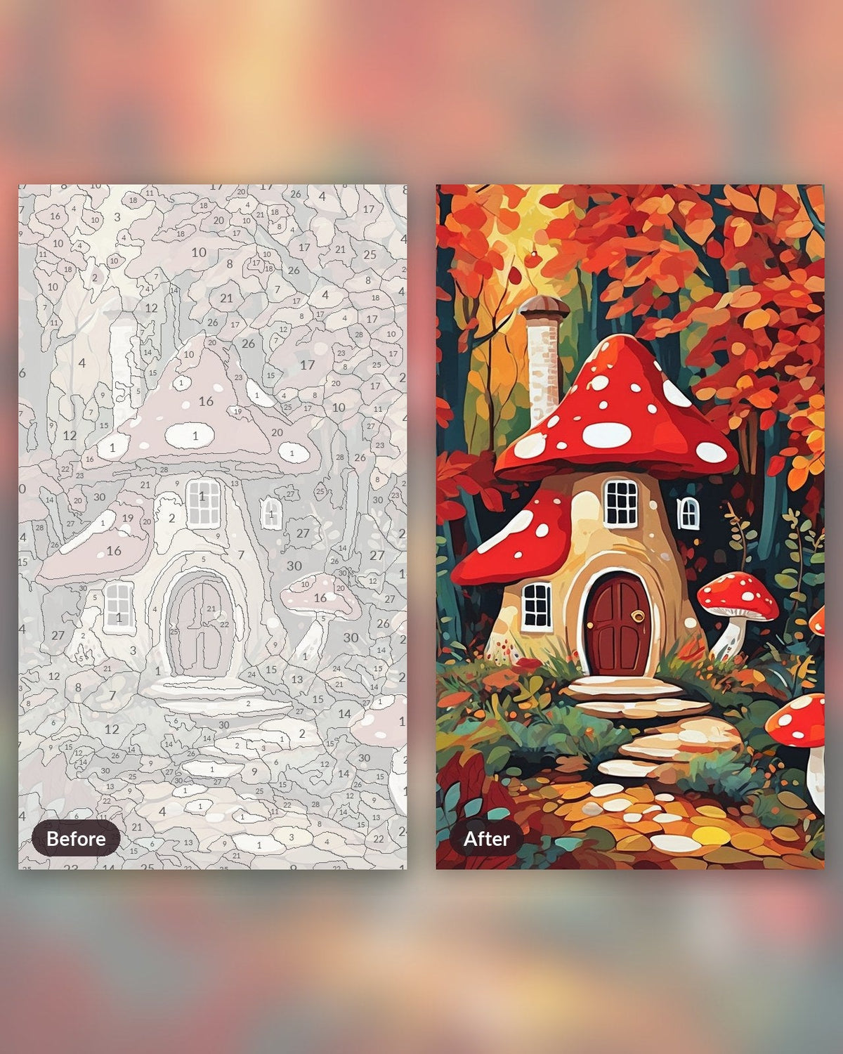 Mushroom Cottage in the Autumn Forest | Paint by Numbers Kit