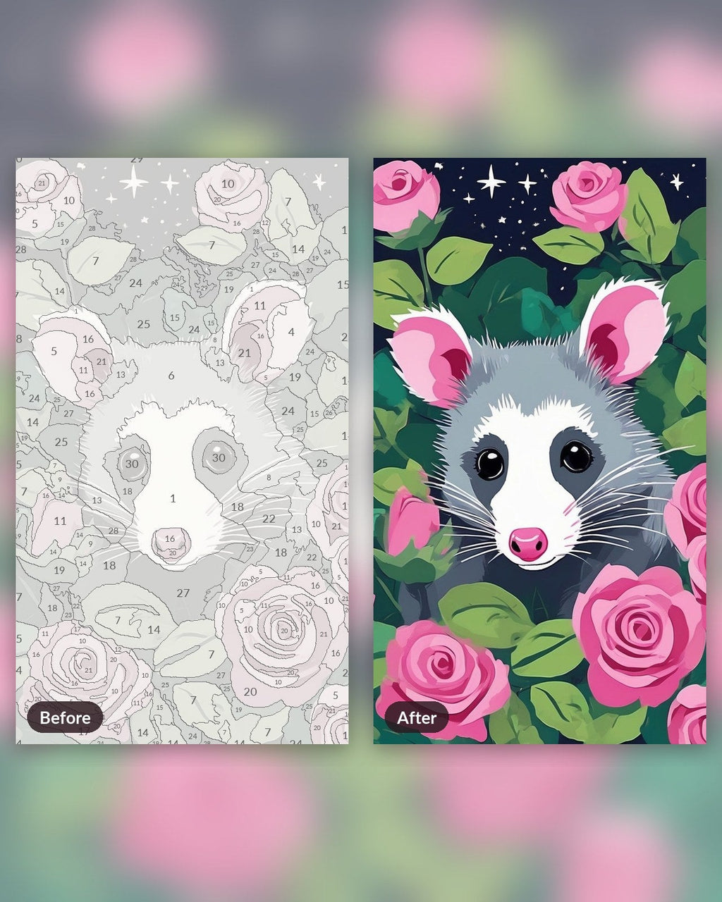 Opossum Among the Roses | Paint by Numbers Kit