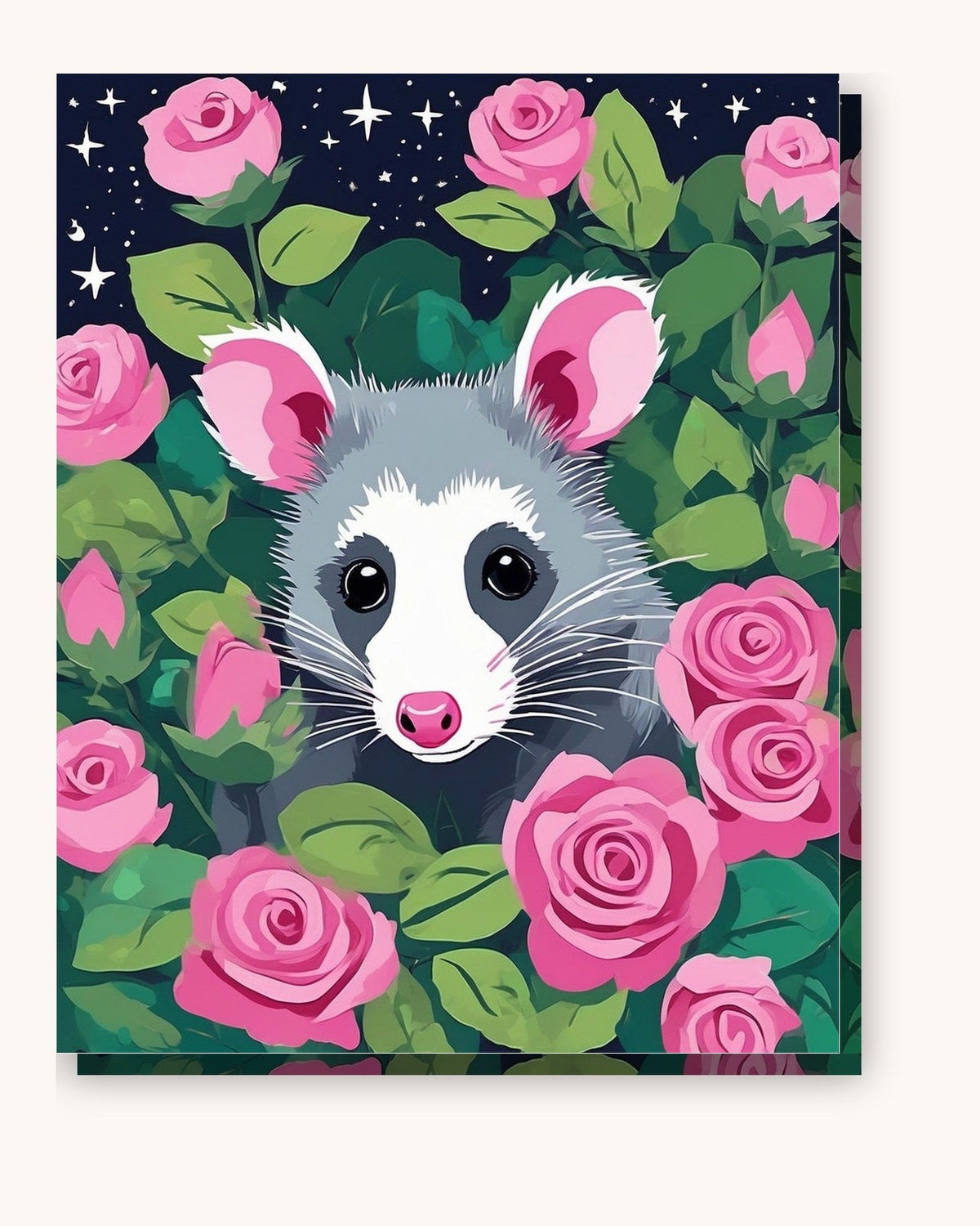 Opossum Among the Roses | Paint by Numbers Kit