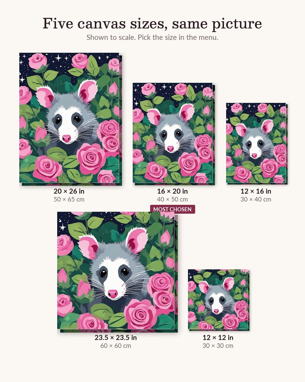 Opossum Among the Roses | Paint by Numbers Kit